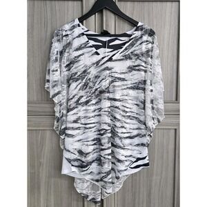 Brittney Black Lacy Layered Pullover Top Size Small Black White Zebra Stripe